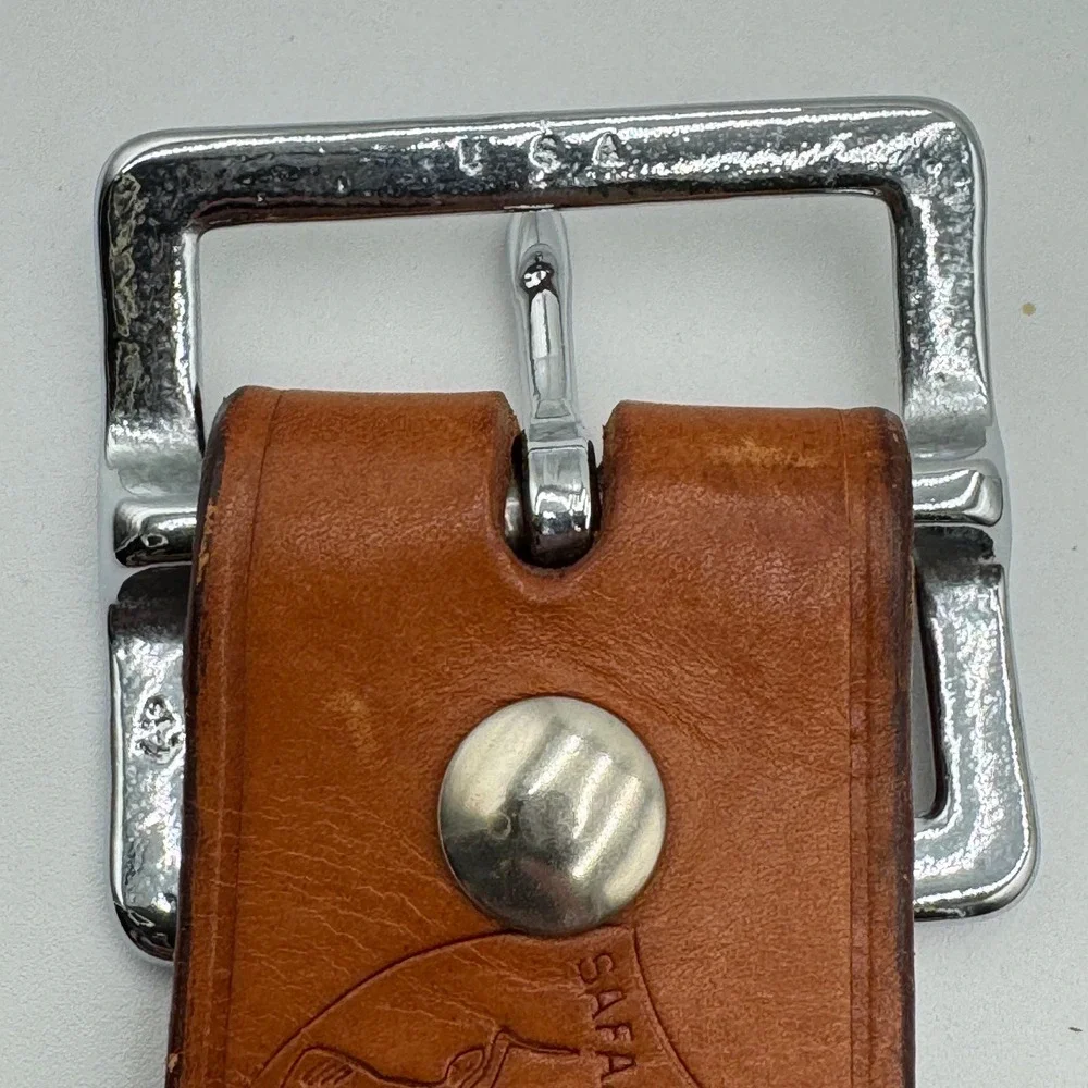 Safariland Leather Belt Solid Brass Removable Buckle Mens 34 Brown Western Vtg
